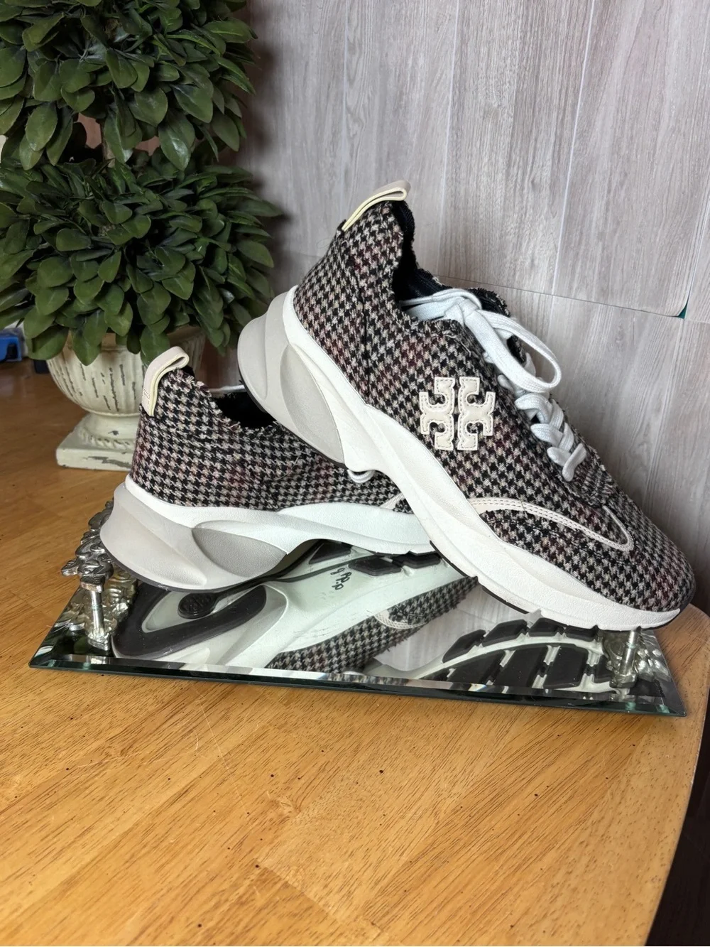 Tory Burch Good Luck Trainer Houndstooth Tweed Sneakers Women’s